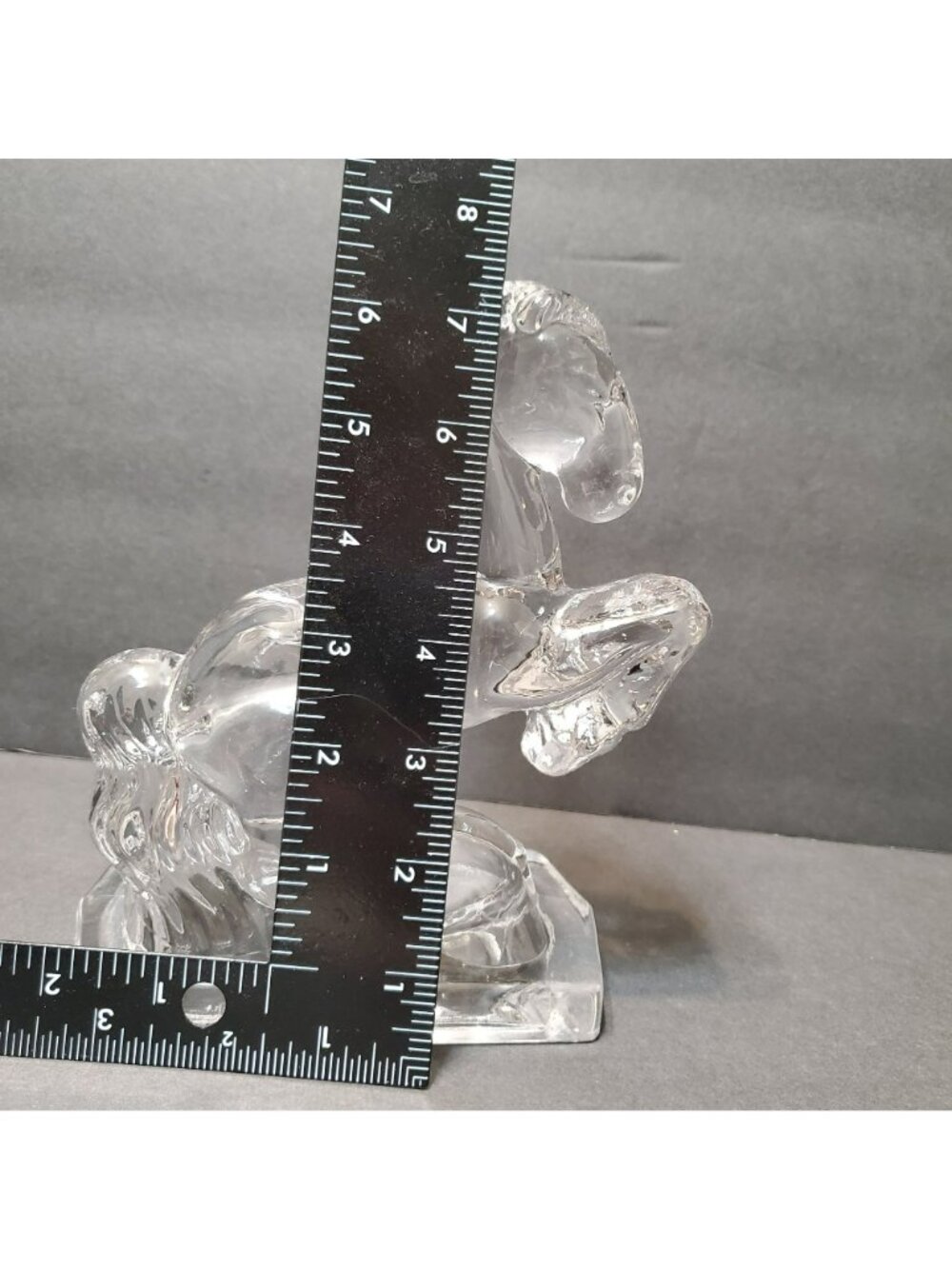 Vintage LE Smith Glass Horse Bookend Figurine, Clear Art Deco Rearing Stallion - Picture 6 of 7